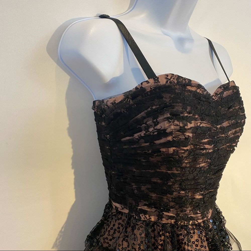 Betsey Johnson Bustier Lace Tulle Sequin Party Mini Dress Black and Pink 2 NWOT - Picture 8 of 17